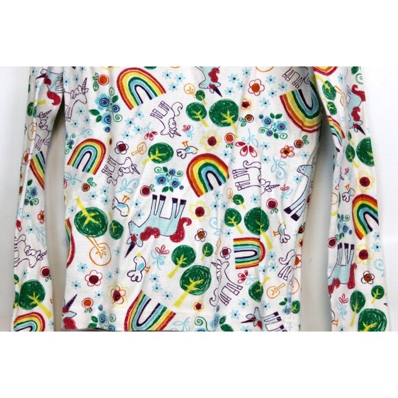 Hanna Andersson PJ Shirt Rainbows Unicorns sz 140 10 Top Trees Print - Picture 3 of 7